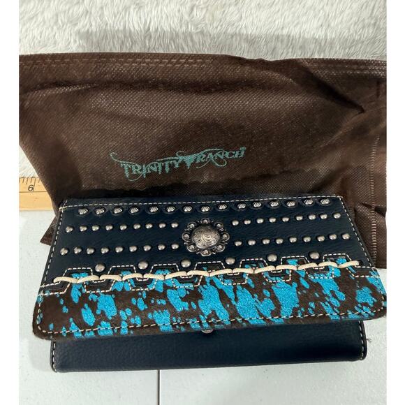 Trinity Ranch Handbags - Trinity Ranch Cowhide/vegan Wallet Blue Cowhide Studded  Wristlet NWT